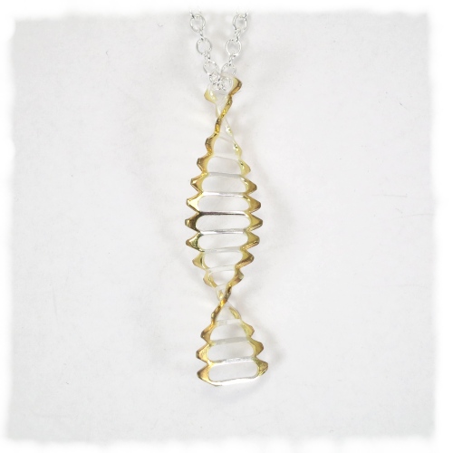 Silver DNA helix necklace with gold highlights
